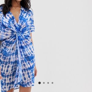 New look twist front blue tie dye cover up dress